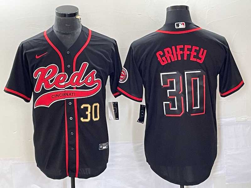 Men%27s Cincinnati Reds #30 Ken Griffey Jr Number Black 2023 City Connect Cool Base Stitched Jerseys